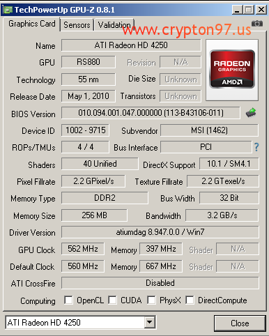GPU-Z Ati Radeon HD 4250 vga onboard MSI 880GM-E4