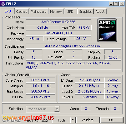 AMD Phenom II X2 555 3.2 GHz Black Edition CPU-Z