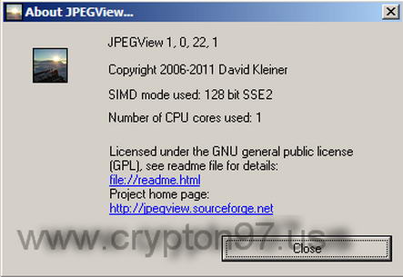 About JPEGView licensed under the GNU