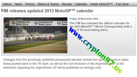 Jadwal kalender balap motor MotoGP tahun 2013 telah resmi di rilis oleh FIM